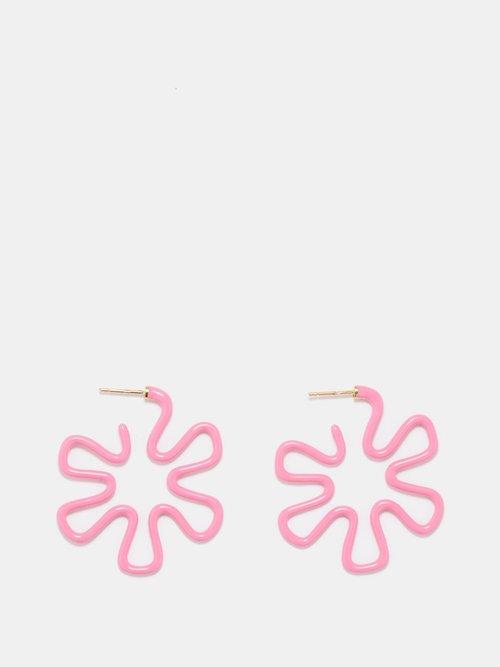 Bea Bongiasca - B Flower Enamel & 9kt Gold Hoop Earrings - Womens - Pink