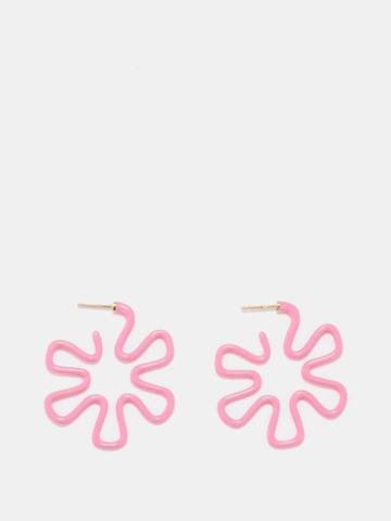 Bea Bongiasca - B Flower Enamel & 9kt Gold Hoop Earrings - Womens - Pink