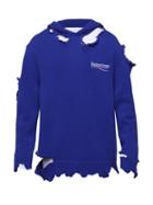 Balenciaga - Logo-embroidered Distressed Hooded Sweatshirt - Mens - Blue