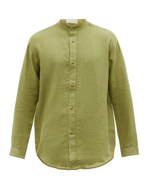 Mens Rtw Smr Days - Tulum Stand-collar Linen Shirt - Mens - Green