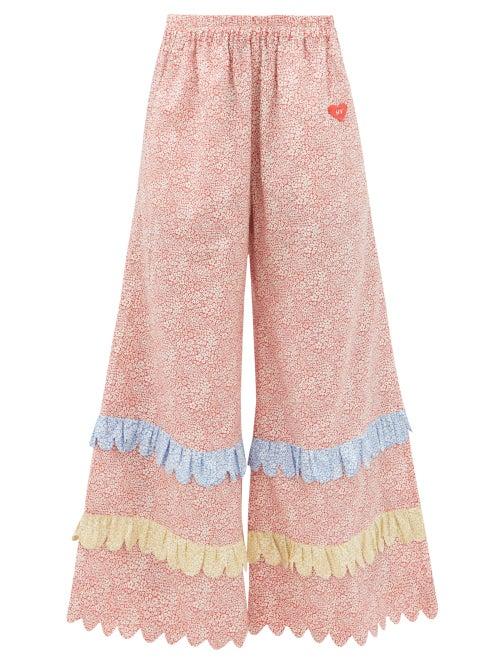 Horror Vacui - Luke Floral-print Cotton-poplin Wide-leg Trousers - Womens - Pink Multi
