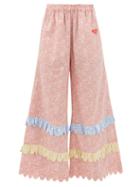 Horror Vacui - Luke Floral-print Cotton-poplin Wide-leg Trousers - Womens - Pink Multi