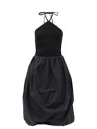 Matchesfashion.com Jw Anderson - Halterneck Cotton-blend Jersey And Poplin Dress - Womens - Black