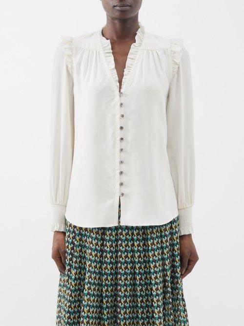 Cefinn - The Stella Ruffle-trim Silk Blouse - Womens - Cream