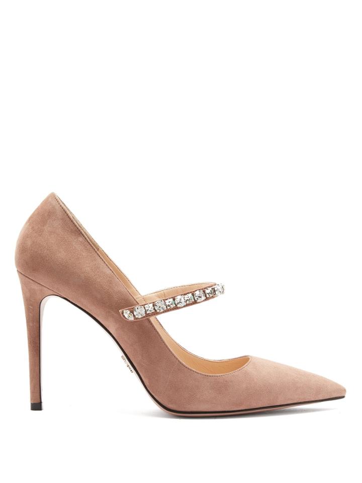 Prada Crystal-embellished Suede Pumps