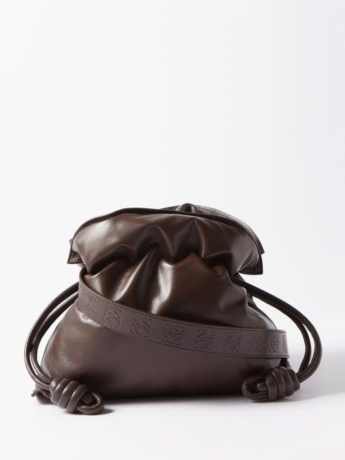 Loewe - Flamenco Puffer Leather Clutch - Womens - Dark Brown