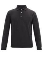 Matchesfashion.com Thom Sweeney - Wool-jersey Long-sleeved Polo Shirt - Mens - Dark Grey