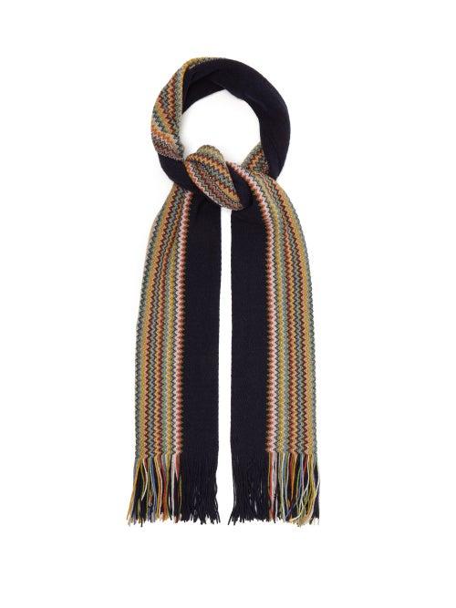 Matchesfashion.com Missoni - Zig Zag Stripe Cashmere Scarf - Mens - Blue Multi
