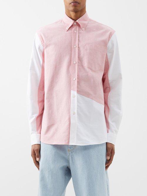 Jw Anderson - Patchwork Cotton Oxford Shirt - Mens - Pink White