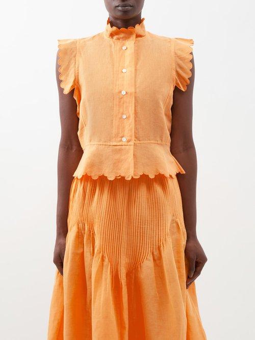 Thierry Colson - Yael Scallop-trimmed Cotton-blend Top - Womens - Yellow Gold