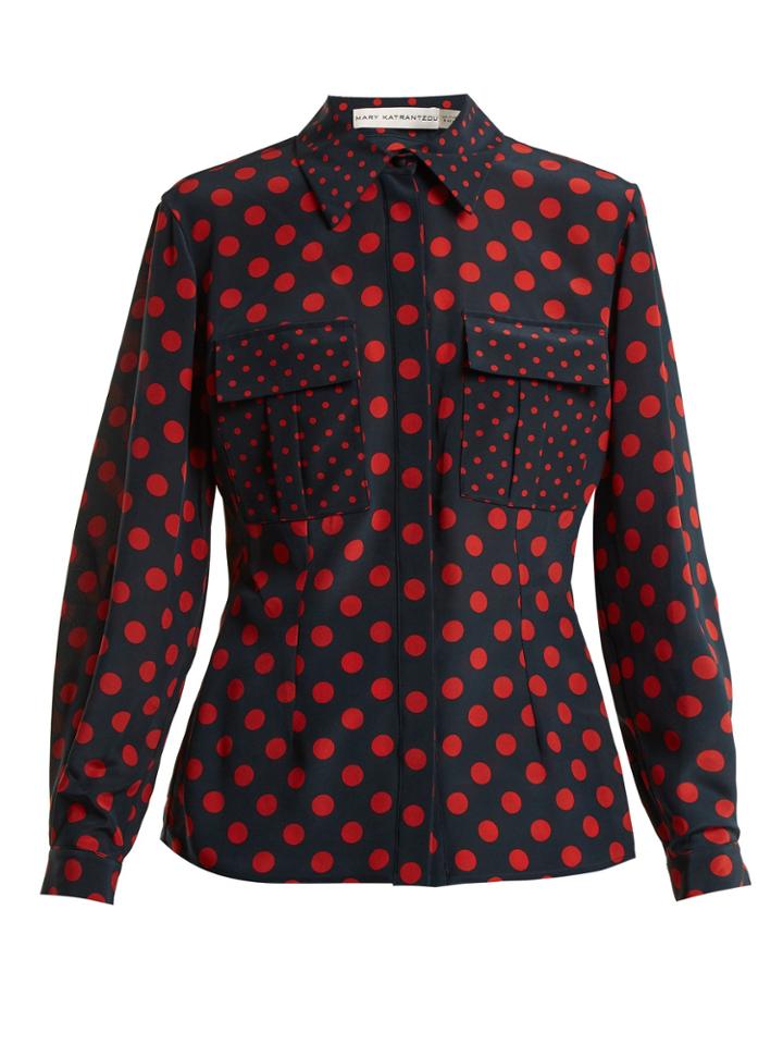 Mary Katrantzou Patch-pocket Polka-dot Silk Shirt