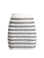 Matchesfashion.com Balmain - Lurex Trimmed Striped Knit Mini Skirt - Womens - White Silver