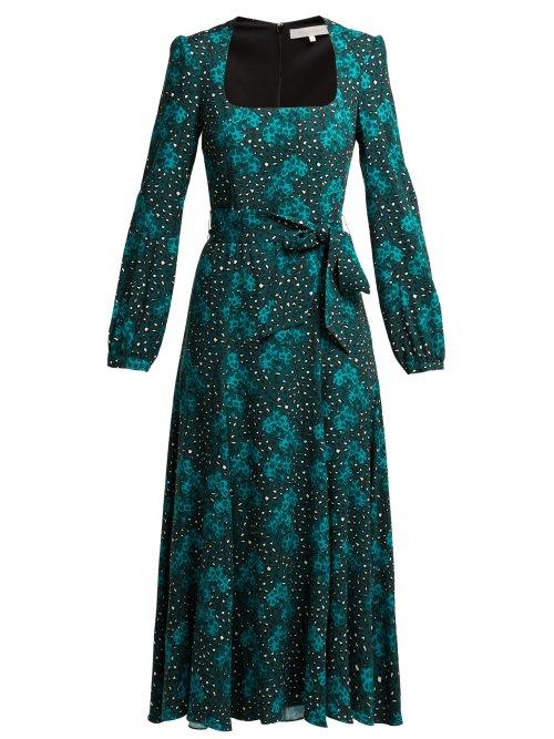 Matchesfashion.com Borgo De Nor - Annabella Orchid And Leopard Print Midi Dress - Womens - Green Print