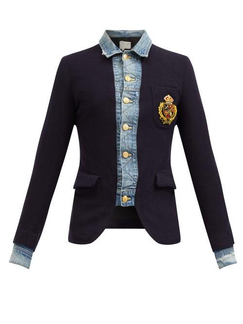 Matchesfashion.com Greg Lauren - Trucker Deconstructed Denim-trimmed Wool Blazer - Mens - Blue