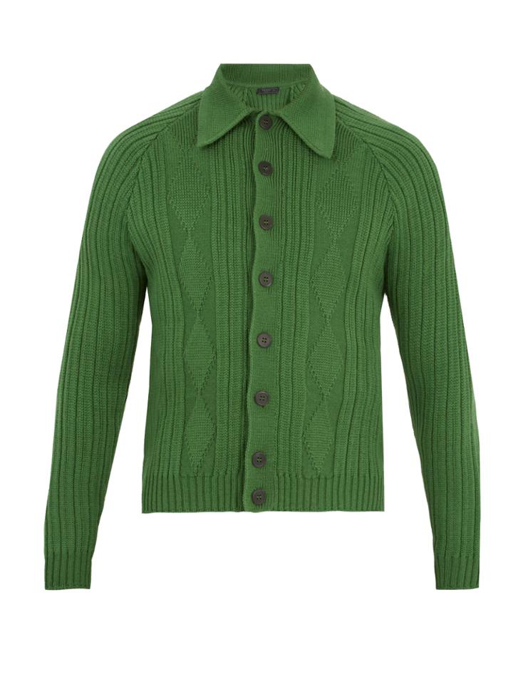 Prada Point-collar Ribbed-knit Wool Cardigan