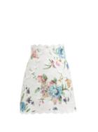 Matchesfashion.com Zimmermann - Ninety Six Floral Printed Linen Skirt - Womens - White Print