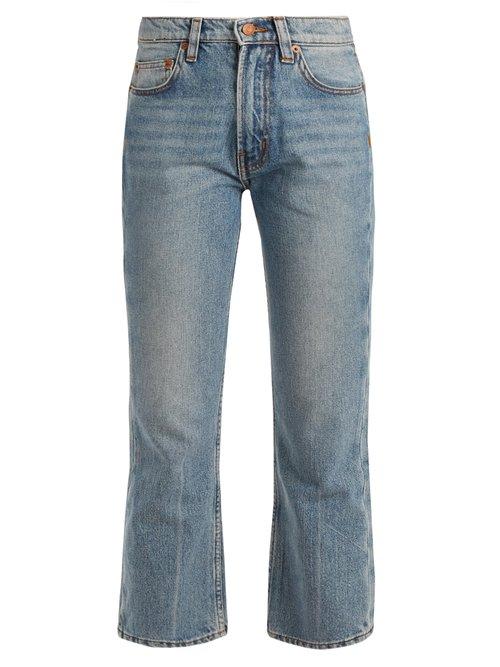 Matchesfashion.com Bliss And Mischief - Cowboy Fit Bootcut Cropped Jeans - Womens - Light Blue