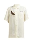 Matchesfashion.com Maharishi - Crane Embroidered Silk Shirt - Womens - Ivory