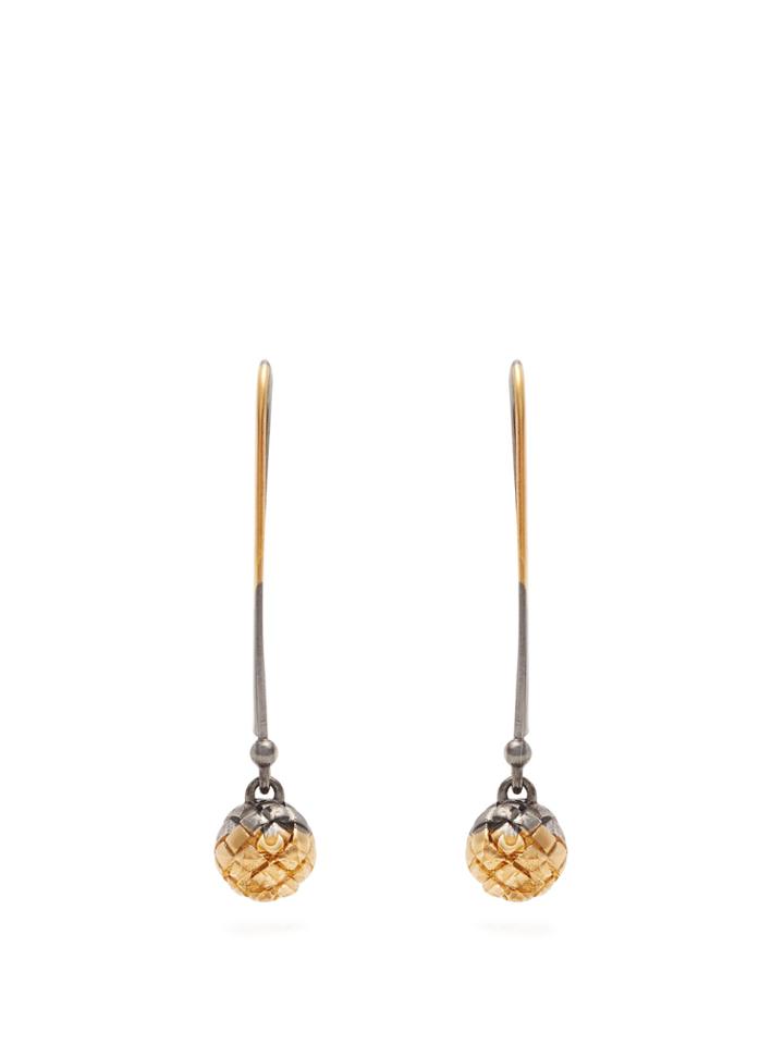 Bottega Veneta Intrecciato-engraved Oxidised-silver Earrings
