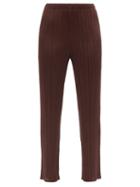 Ladies Rtw Pleats Please Issey Miyake - Technical-pleated Straight-leg Trousers - Womens - Dark Brown