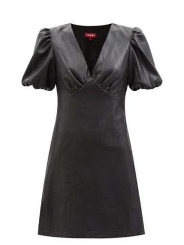 Staud - Milla Puff-sleeve Faux-leather Mini Dress - Womens - Black