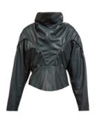 Matchesfashion.com Isabel Marant - Loneya Gathered Paneled-leather Blouse - Womens - Dark Green