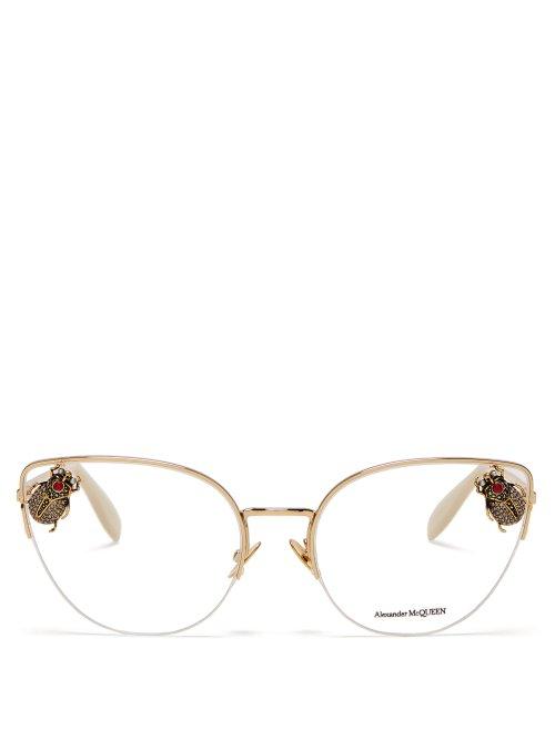 Matchesfashion.com Alexander Mcqueen - Beetle Embellished Cat Eye Glasses - Womens - Gold