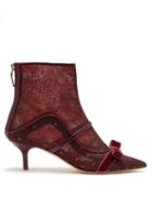 Matchesfashion.com Malone Souliers By Roy Luwolt - Claudia Mesh And Leather Ankle Boots - Womens - Burgundy