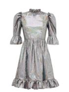 Matchesfashion.com Batsheva - Puff-sleeved Lam Mini Dress - Womens - Silver