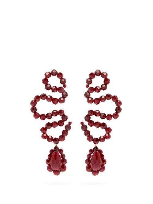 Matchesfashion.com Simone Rocha - Wiggle Beaded Drop Earrings - Womens - Burgundy