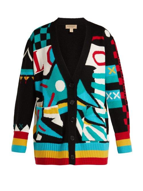 Matchesfashion.com Burberry - Intarsia Knit Merino Wool Blend Cardigan - Womens - Multi