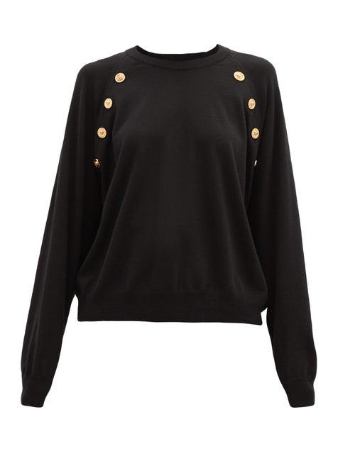 Matchesfashion.com Versace - Medusa-button Wool Sweater - Womens - Black