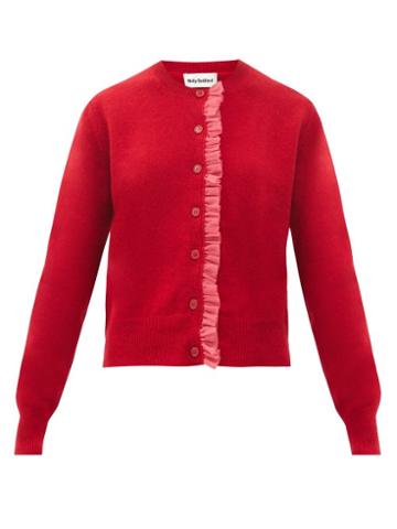 Matchesfashion.com Molly Goddard - Portia Ruffle-trimmed Wool Cardigan - Womens - Red