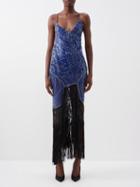 Conner Ives - Sequinned Fringe-trimmed Upcycled Silk Dress - Womens - Black Blue