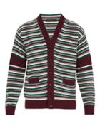 Prada V-neck Striped Wool-blend Knit Cardigan