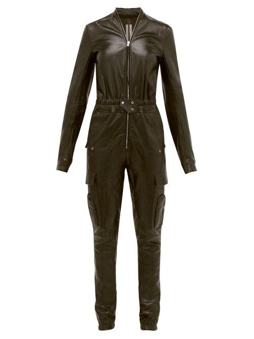 Matchesfashion.com Rick Owens - Zipped Bonded Leather Jumpsuit - Womens - Black