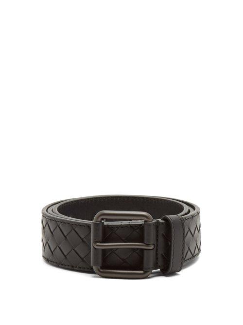 Matchesfashion.com Bottega Veneta - Intrecciato Leather 3.5cm Belt - Mens - Black