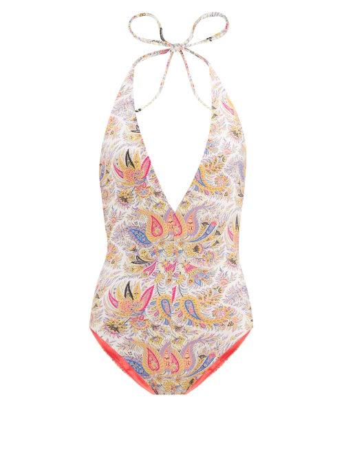 Matchesfashion.com Etro - Mykonos Paisley-print Halterneck Swimsuit - Womens - White Multi