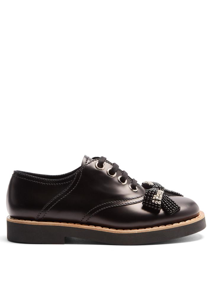 Miu Miu Bow-embellished Lace-up Leather Derby Shoes
