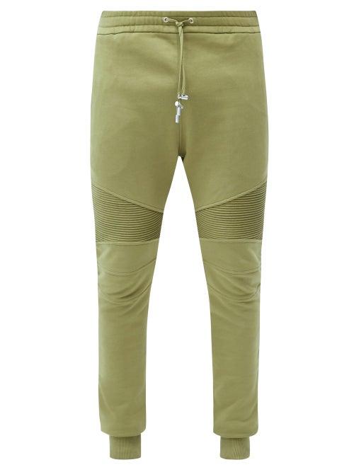 Matchesfashion.com Balmain - Logo-print Ribbed-panel Jersey Sweatpants - Mens - Green