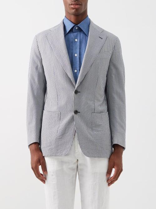 Thom Sweeney - Striped Wool-blend Seersucker Blazer - Mens - Navy Multi