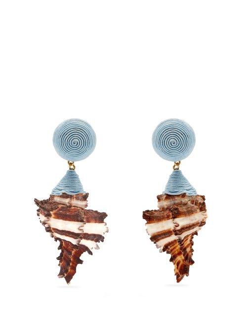 Matchesfashion.com Rebecca De Ravenel - Ophelia Shell Clip On Earrings - Womens - Blue