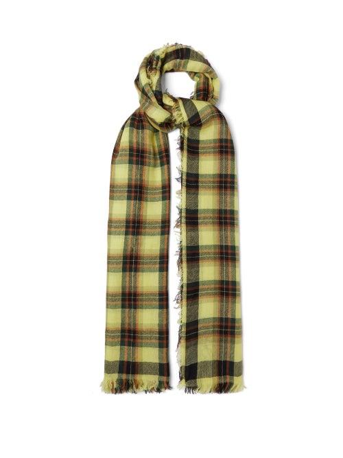 Mens Accessories Loewe - Anagram-embroidered Check-cashmere Scarf - Mens - Yellow