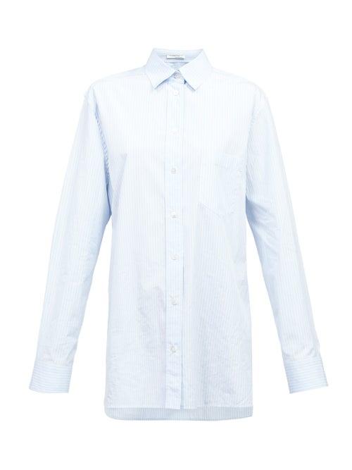 Matchesfashion.com The Row - Rean Striped Poplin Shirt - Womens - Light Blue