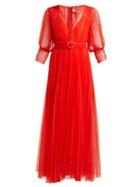 Matchesfashion.com Maria Lucia Hohan - Aminah Belted Tulle Dress - Womens - Red