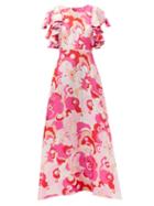 Matchesfashion.com La Doublej - Damigella Peonia Rose-print Silk Maxi Dress - Womens - Pink Multi