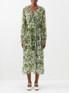 La Ligne - Aleksandra Floral-print Georgette Midi Dress - Womens - Ivory Green