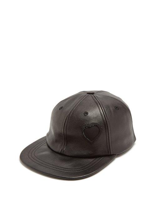 Matchesfashion.com Saint Laurent - Heart Detail Leather Cap - Womens - Black