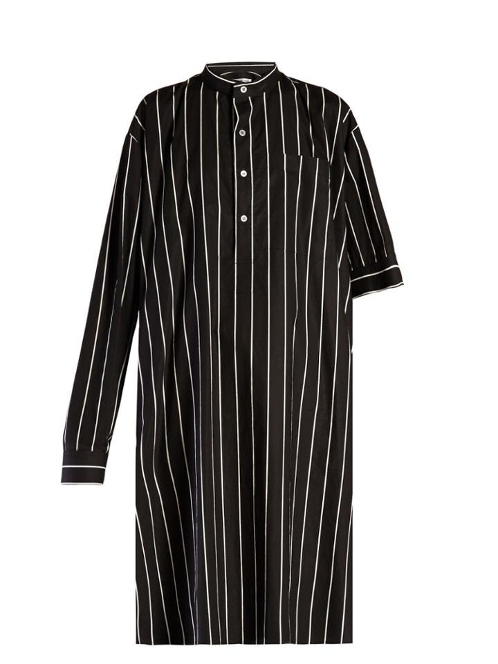 Balenciaga Asymmetric-sleeve Striped Shirtdress