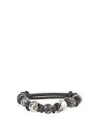 Alexander Mcqueen Knotted Stone And Skull Leather Bracelet